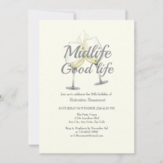 Midlife Good Life Elegant wijnglas 50e verjaardag Kaart (Voorkant)