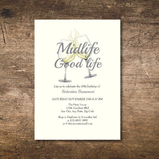 Midlife Good Life Elegant wijnglas 50e verjaardag Kaart