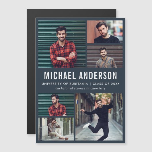 Midnight 6 Photo Chalkboard Afstuderen aankondigin Magnetische Uitnodiging (Voorkant / Achterkant)