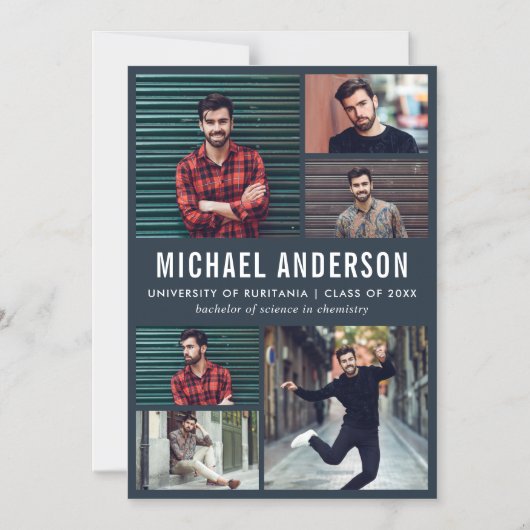 Midnight 6 Photo Chalkboard Afstuderen aankondigin Magnetische Uitnodiging (Voorkant)