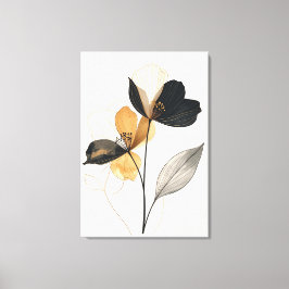 Midnight & Amber Bloom: Modern Minimalist Botanica Canvas Afdruk