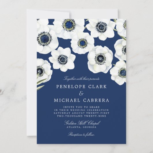Midnight Anemone | Bloemenbruiloft Kaart (Voorkant)