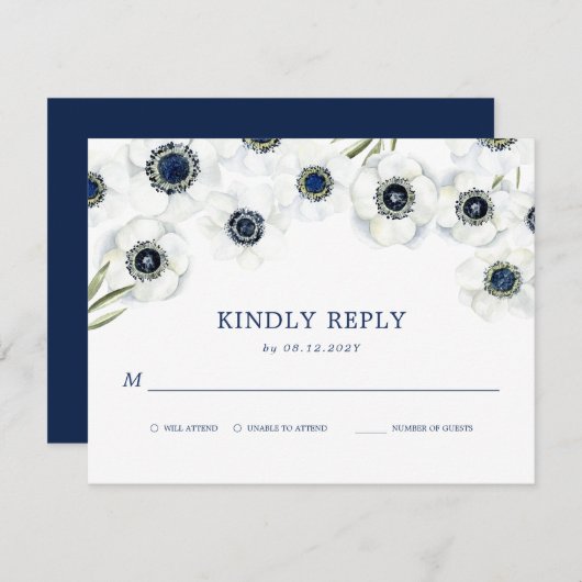 Midnight Anemone | Bloemenbruiloft RSVP (Voorkant / Achterkant)