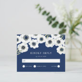Midnight Anemone | Bloemenbruiloft RSVP Kaartje (Staand voorkant)