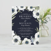 Midnight Anemone Floral Wedding Kaart (Staand voorkant)