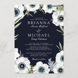 Midnight Anemone Floral Wedding Kaart