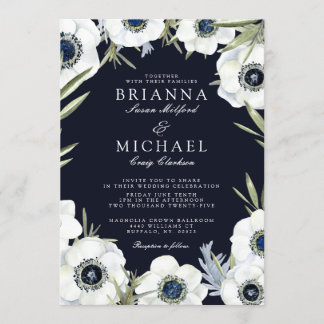 Midnight Anemone Floral Wedding Kaart