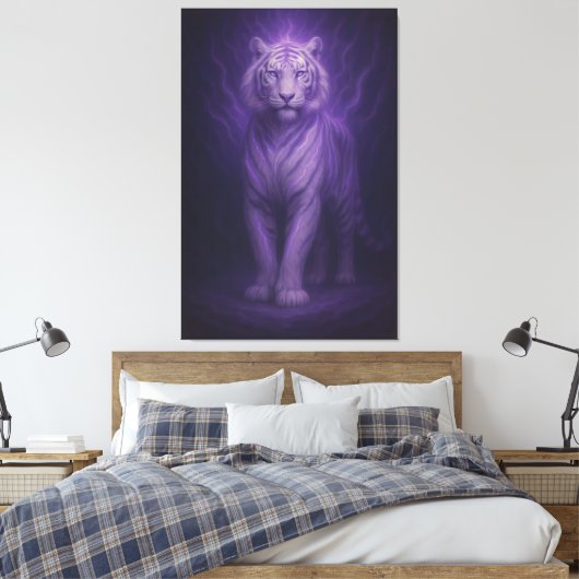 Midnight Aura White Tiger – Mystic Power Canvas Afdruk (Insitu (Slaapkamer))