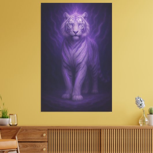 Midnight Aura White Tiger – Mystic Power Canvas Afdruk (Insitu (Woonkamer))