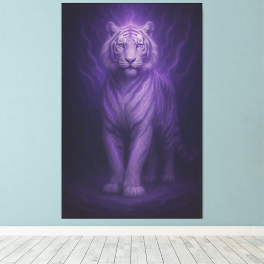Midnight Aura White Tiger – Mystic Power Canvas Afdruk (Insitu (Houten vloer))