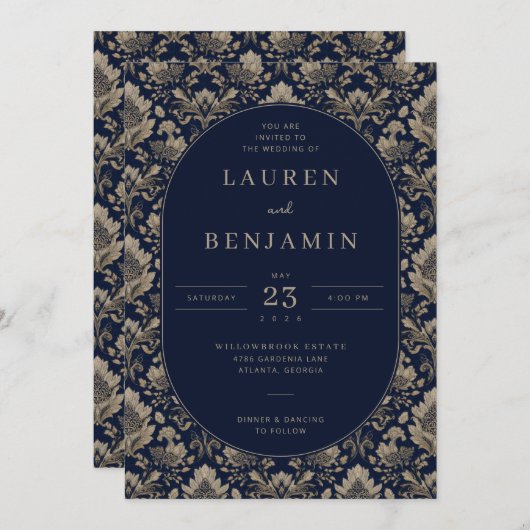 Midnight Baroque Wedding Kaart (Voorkant / Achterkant)