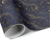 Midnight Black Cats Christmas Starry Night & Gold Cadeaupapier (Rol Hoek)