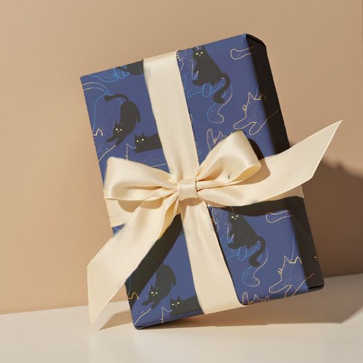 Midnight Black Cats– modern minimal Pattern Inpakpapier Vel