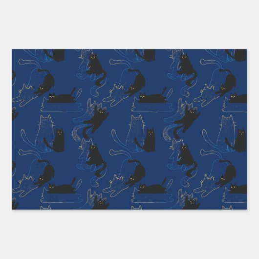 Midnight Black Cats– modern minimal Pattern Inpakpapier Vel (Voorkant 3)