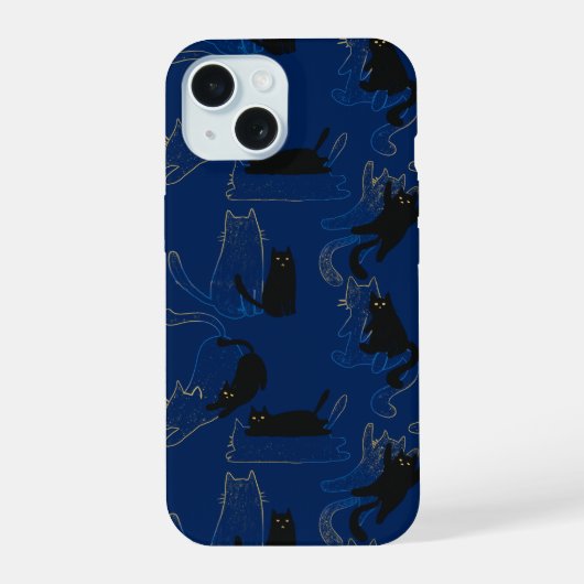 Midnight Black Cats– modern minimal Pattern iPhone 15 Case (Achterkant)