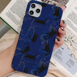 Midnight Black Cats– modern minimal Pattern iPhone 15 Case