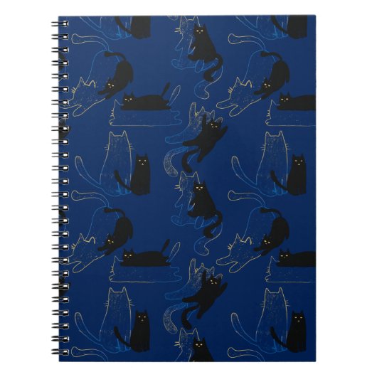 Midnight Black Cats– modern minimal Pattern Notitieboek (Voorkant)