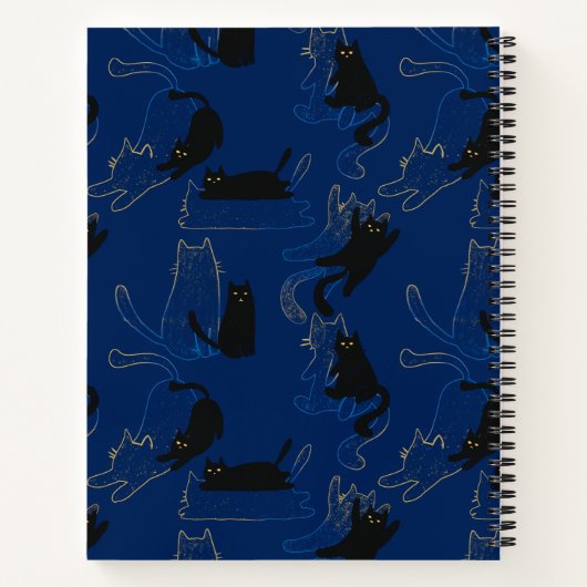 Midnight Black Cats– modern minimal Pattern Notitieboek (Achterkant)