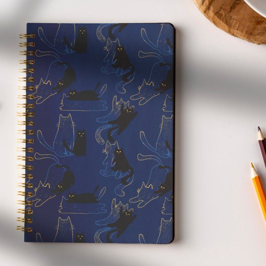 Midnight Black Cats– modern minimal Pattern Notitieboek