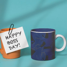 Midnight Black Cats– modern minimal Pattern Tweekleurige Koffiemok