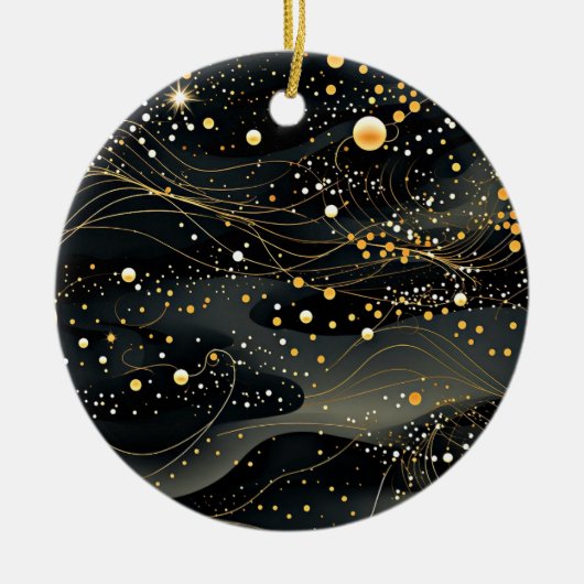 Midnight Black en Gold Futuristisch ontwerp Keramisch Ornament (Voorkant)