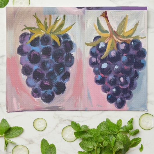 Midnight Black grapes on textured background Theedoek (Gevouwen)