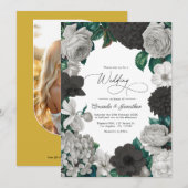 Midnight Black, Oyster Gray & Soft Linen Wedding Kaart (Voorkant / Achterkant)