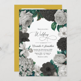 Midnight Black, Oyster Gray & Soft Linen Wedding Kaart
