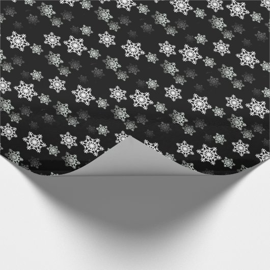 Midnight Black Snow Flake Flurries Cadeaupapier (Hoek)