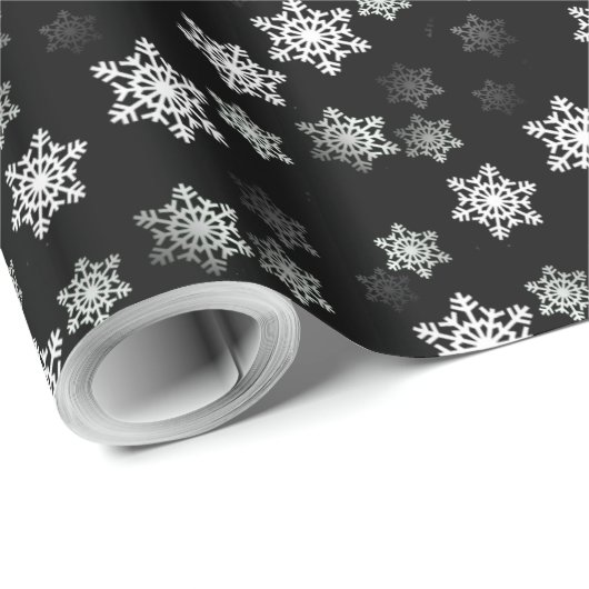 Midnight Black Snow Flake Flurries Cadeaupapier (Rol Hoek)