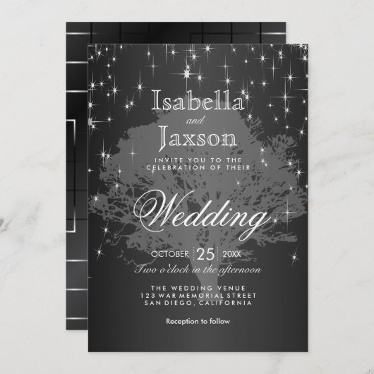 Midnight Black Under the Stars Uitnodiging voor ee (Voorkant / Achterkant)