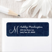 MIDNIGHT BLAUW Damask Bruiloft Monogram B529 Etiket (Insitu)