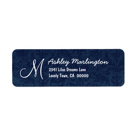 MIDNIGHT BLAUW Damask Bruiloft Monogram B529 Etiket (Voorkant)