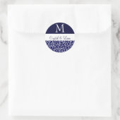 MIDNIGHT BLAUW EN WIT Damast Bruiloft Monogram Ronde Sticker (Tas)