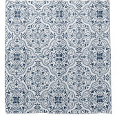 Midnight-blauw op wit Marokkaans geometrisch patro Douchegordijn (Voorkant)