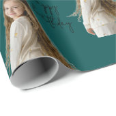 Midnight Blauwgroen & Aangepaste Verjaardag tekst  Cadeaupapier (Rol Hoek)