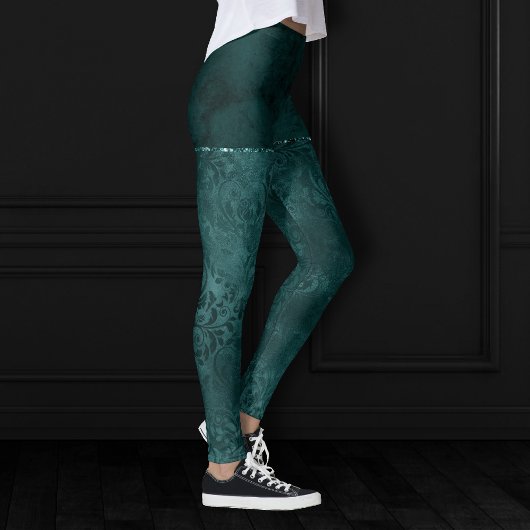 Midnight Blauwgroen Romance | Dark Satiny Grunge D Leggings