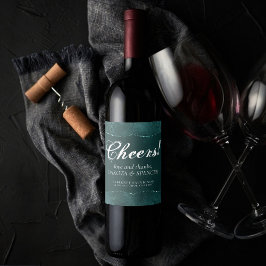 Midnight Blauwgroen Romance | Satiny Grunge Damask Wijn Etiket