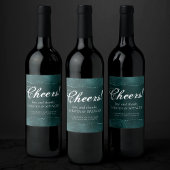 Midnight Blauwgroen Romance | Satiny Grunge Damask Wijn Etiket