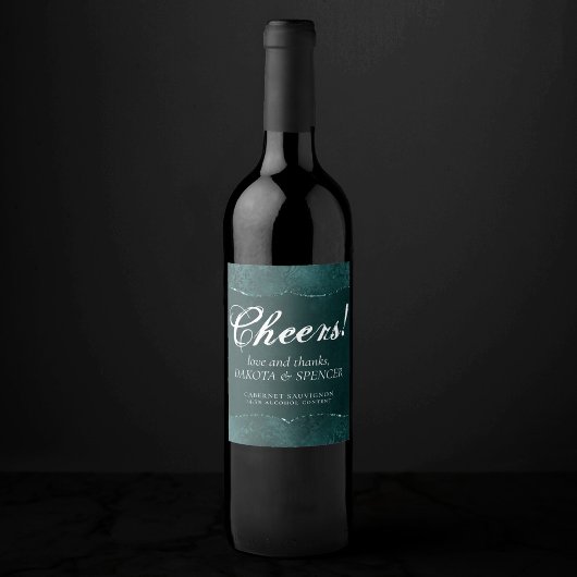 Midnight Blauwgroen Romance | Satiny Grunge Damask Wijn Etiket