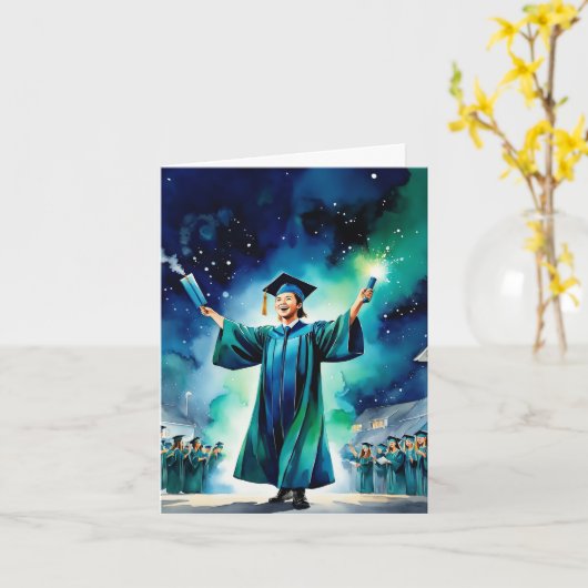 Midnight Blaze - High School Afstuderen vieren Kaart (Gele Bloem)