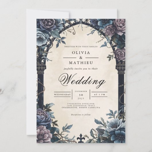 Midnight Bloom Arch Romantic Wedding Kaart (Voorkant)