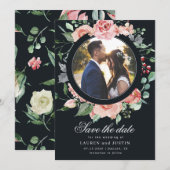 Midnight Bloom bloemige foto Save The Date kaart (Voorkant / Achterkant)
