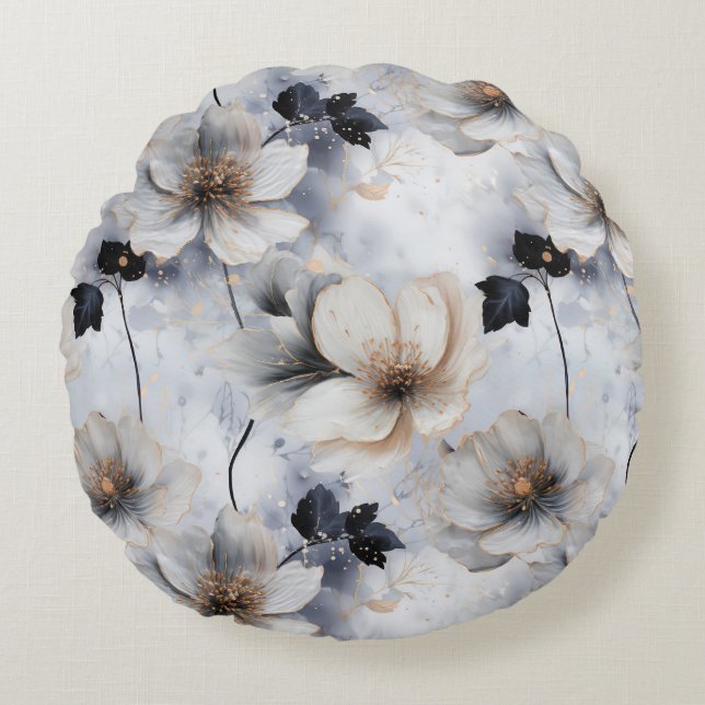Midnight Bloom Bloemstuk – Elegant  Rond Kussen (Voorkant)