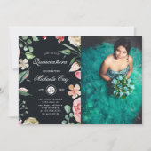 Midnight bloom blush floral Quinceanera Kaart (Voorkant)