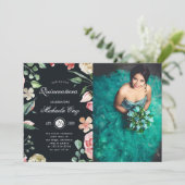 Midnight bloom blush floral Quinceanera Kaart (Staand voorkant)