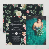 Midnight bloom blush floral Quinceanera Kaart (Voorkant / Achterkant)