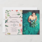 Midnight bloom blush floral Quinceanera Kaart (Voorkant)