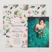 Midnight bloom blush floral Quinceanera Kaart (Voorkant / Achterkant)