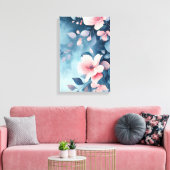 Midnight Bloom: Blush on Indigo Print (Insitu (Woonkamer))